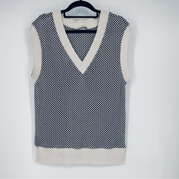 Zara Black and White Houndstooth Oversized Knit Vest S - Picture 2 of 5